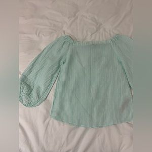 Mint green and white striped linen blouse